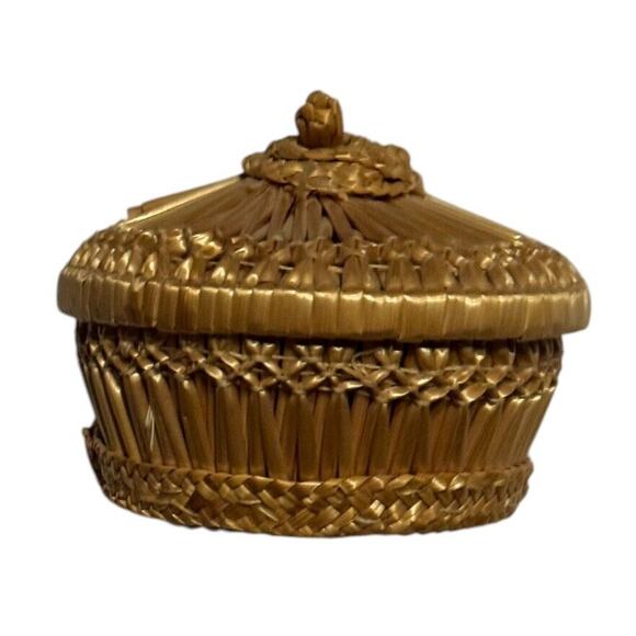 Boho Weaved Trinket Basket Box Traditional Handmade Mini Jewelry Box Bamboo (?) - Picture 2 of 8